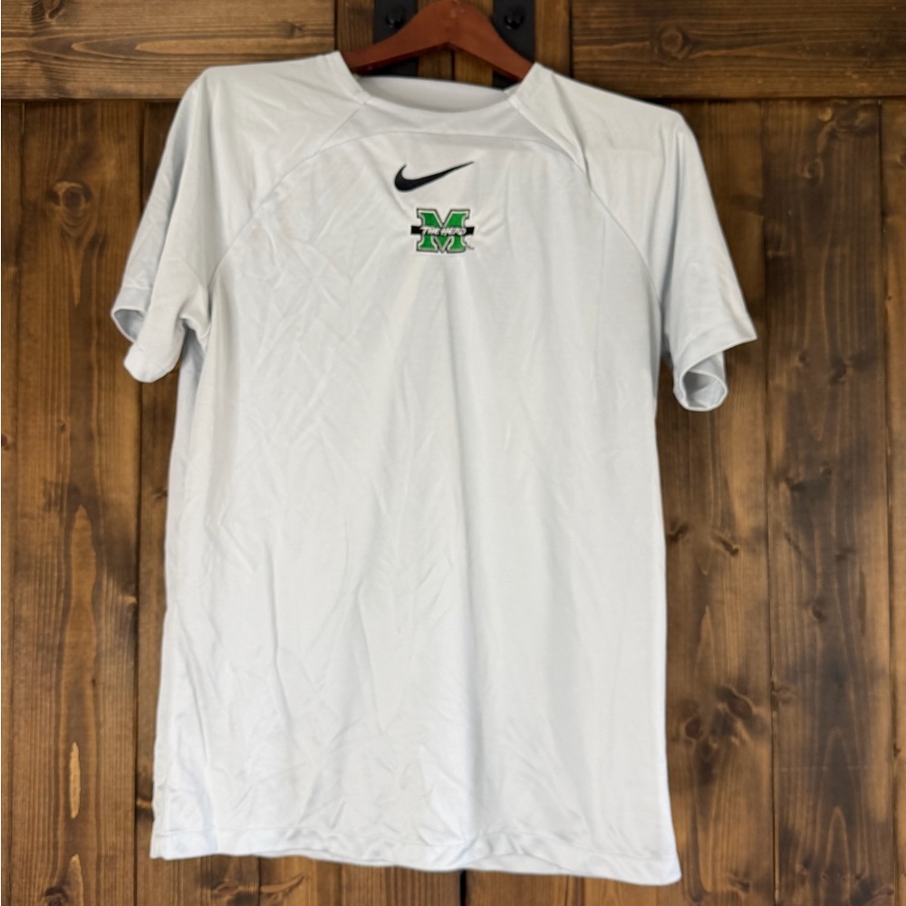 Nike White Short-Sleeve Athletic Polo with Green Logo Michigan the herd